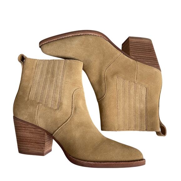 J. Crew Women's Size 8 Suede Leather Western Ankle Boots Tan Beige - Picture 9 of 11